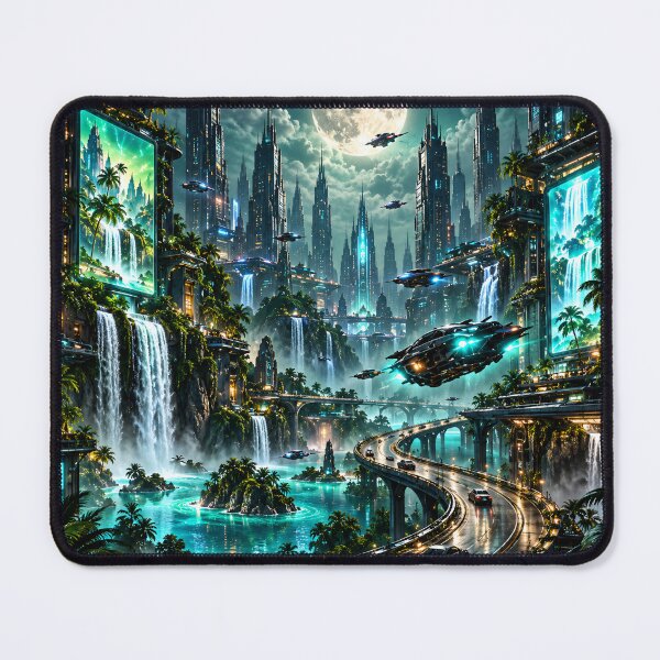 Item preview, Futuristic Cyberpunk City Under Full Moon – Sci-Fi Space City designed and sold by IRON SIREN.