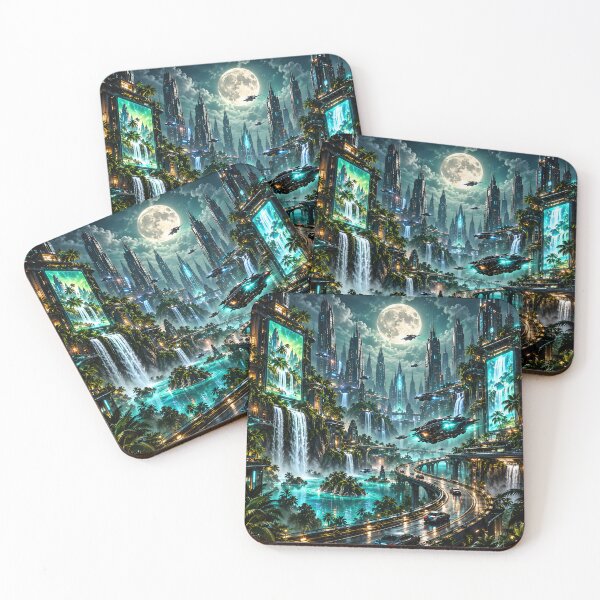 Item preview, Futuristic Cyberpunk City Under Full Moon – Sci-Fi Space City designed and sold by IRON SIREN.