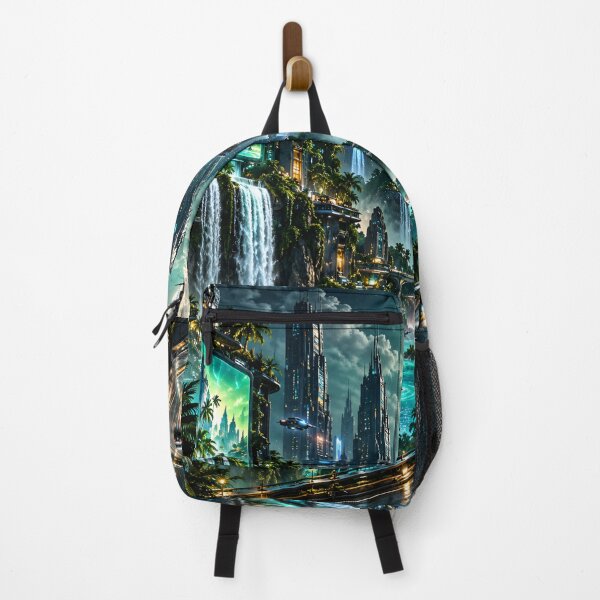 Item preview, Futuristic Cyberpunk City Under Full Moon – Sci-Fi Space City designed and sold by IRON SIREN.
