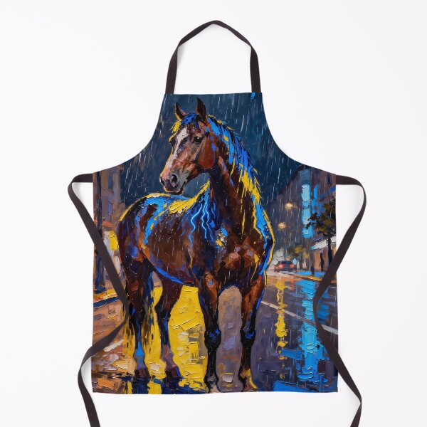 Item preview, Neon Brown Horse in Rainy City Street Impressionist designed and sold by KAMOCHI Art.