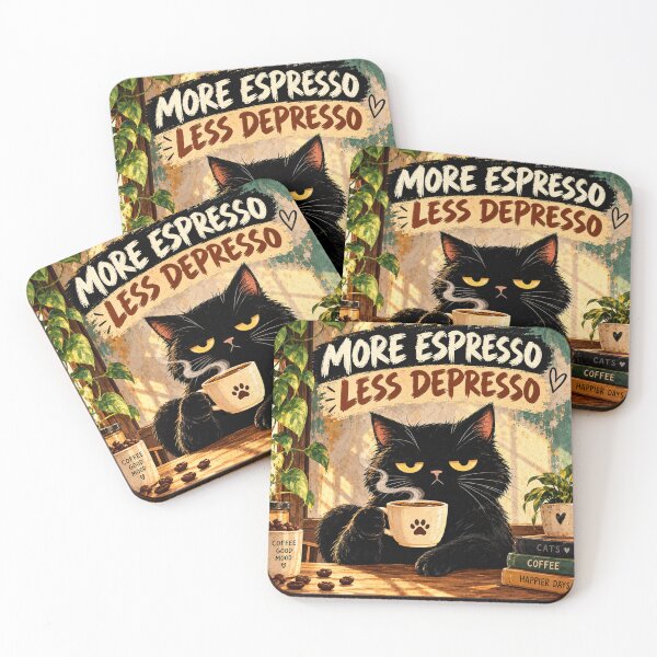 Item preview, More Espresso Less Depresso Black Cat Coffee | Funny Coffee Lover Gift designed and sold by AbstractAuraArt.
