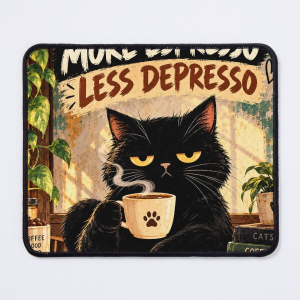 Item preview, More Espresso Less Depresso Black Cat Coffee | Funny Coffee Lover Gift designed and sold by AbstractAuraArt.