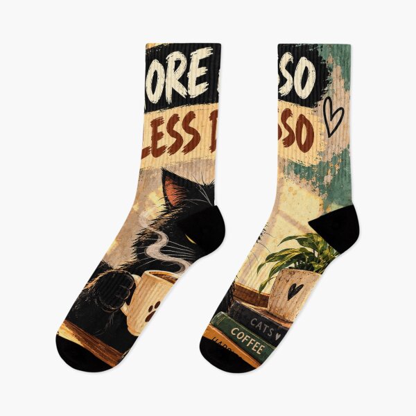 Item preview, More Espresso Less Depresso Black Cat Coffee | Funny Coffee Lover Gift designed and sold by AbstractAuraArt.