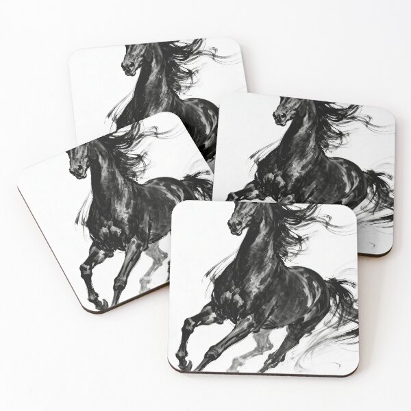 Item preview, Dynamic Running Black Horse Ink Wash Painting designed and sold by KAMOCHI Art.