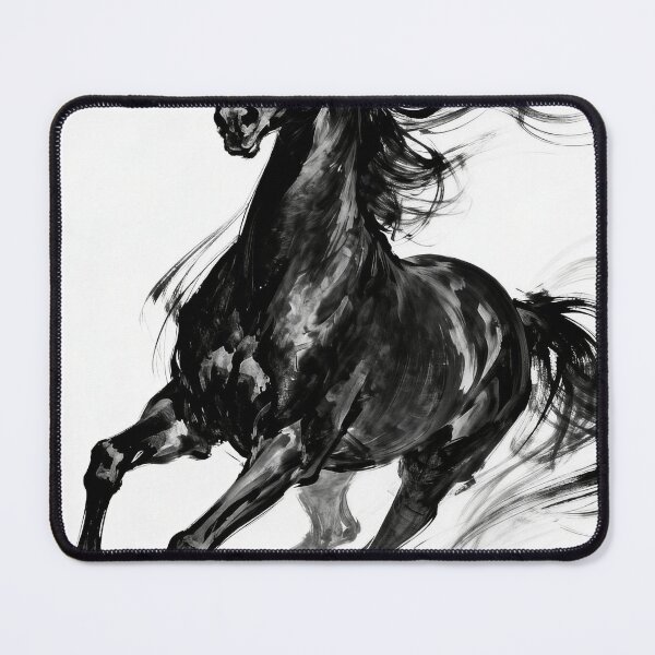 Item preview, Dynamic Running Black Horse Ink Wash Painting designed and sold by KAMOCHI Art.