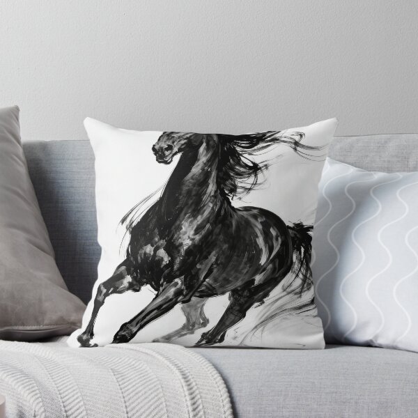 Item preview, Dynamic Running Black Horse Ink Wash Painting designed and sold by KAMOCHI Art.