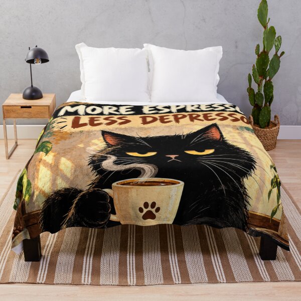 Item preview, More Espresso Less Depresso Black Cat Coffee | Funny Coffee Lover Gift designed and sold by AbstractAuraArt.