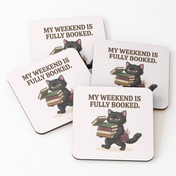 Item preview, My Weekend Is Fully Booked – Bookish Black Cat designed and sold by NadinArtStudio.
