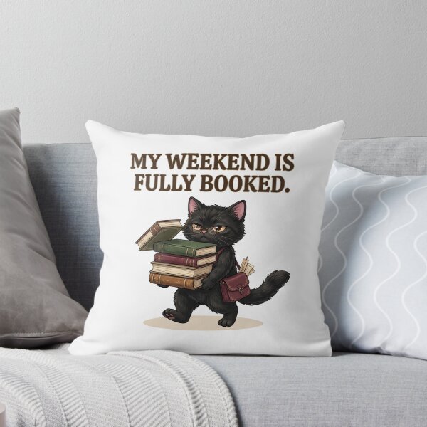 Item preview, My Weekend Is Fully Booked – Bookish Black Cat designed and sold by NadinArtStudio.