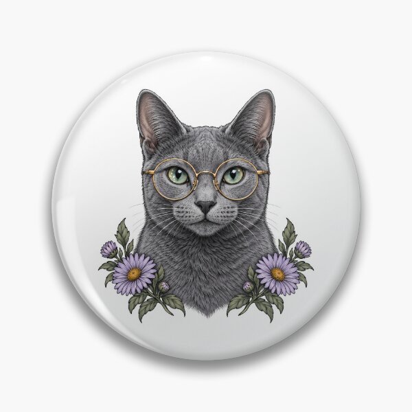 Item preview, Russian Blue Cat with Gold Glasses  designed and sold by Old's Cool Cat Studio.