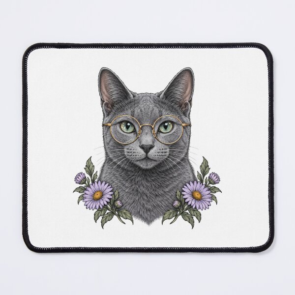 Item preview, Russian Blue Cat with Gold Glasses designed and sold by Old's Cool Cat Studio.