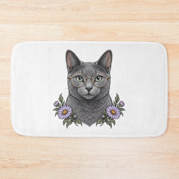 Item preview, Russian Blue Cat with Gold Glasses  designed and sold by Old's Cool Cat Studio.