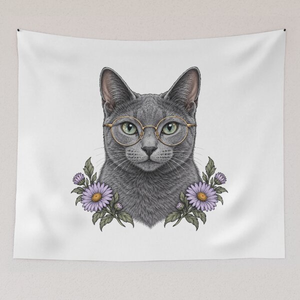 Item preview, Russian Blue Cat with Gold Glasses  designed and sold by Old's Cool Cat Studio.