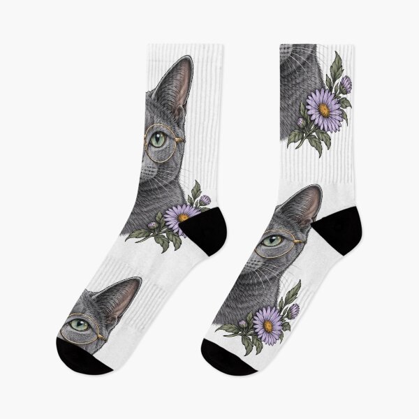 Item preview, Russian Blue Cat with Gold Glasses  designed and sold by Old's Cool Cat Studio.