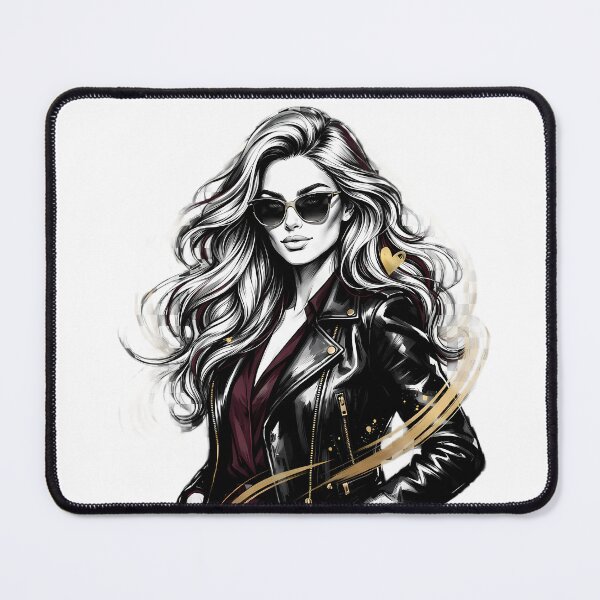 Item preview, Badass Chic - Biker Girl Leather Jacket & Golden Heart Portrait designed and sold by SupernovaNote.
