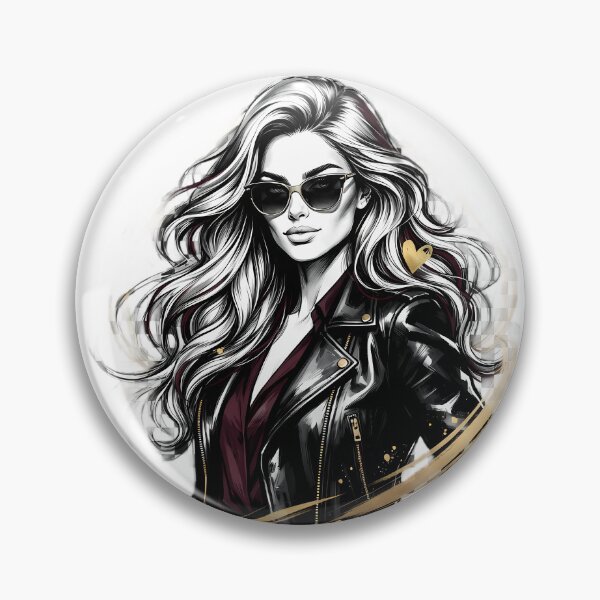 Artikelvorschau, Badass Chic – Biker-Girl-Lederjacke & Porträt mit goldenem Herz entworfen und verkauft von SupernovaNote.