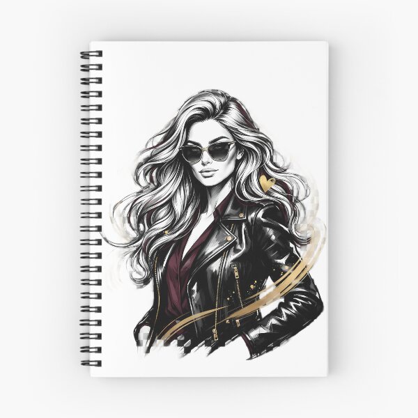 Item preview, Badass Chic - Biker Girl Leather Jacket & Golden Heart Portrait designed and sold by SupernovaNote.