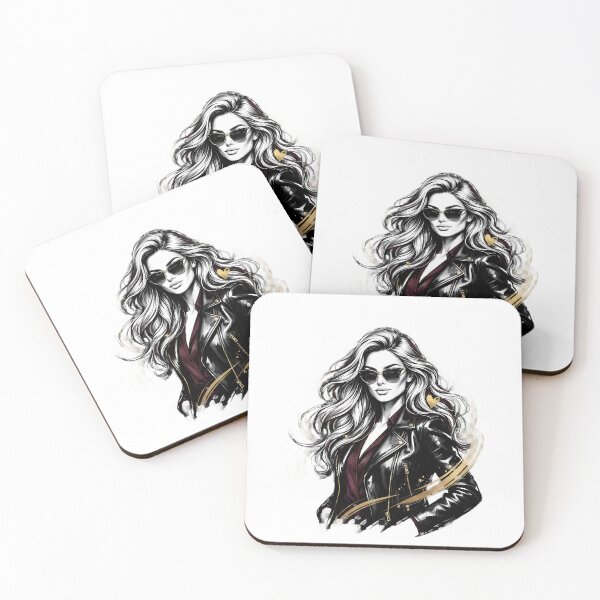 Item preview, Badass Chic - Biker Girl Leather Jacket & Golden Heart Portrait designed and sold by SupernovaNote.