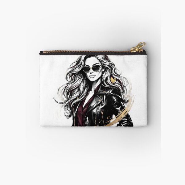 Item preview, Badass Chic - Biker Girl Leather Jacket & Golden Heart Portrait designed and sold by SupernovaNote.