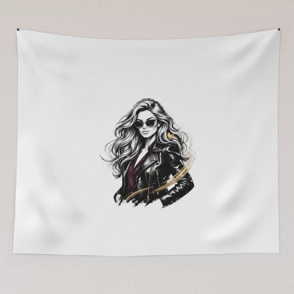 Item preview, Badass Chic - Biker Girl Leather Jacket & Golden Heart Portrait designed and sold by SupernovaNote.