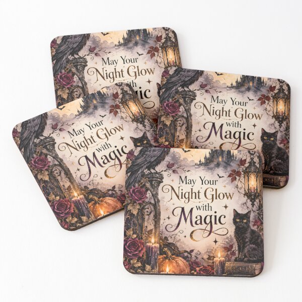 Item preview, May Your Night Glow with Magic – Gothic Halloween Raven & Black Cat designed and sold by blankTeeShirt.