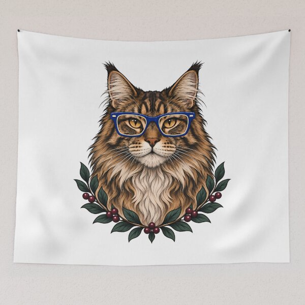 Item preview, Maine Coon Cat with Blue Glasses Art designed and sold by Old's Cool Cat Studio.