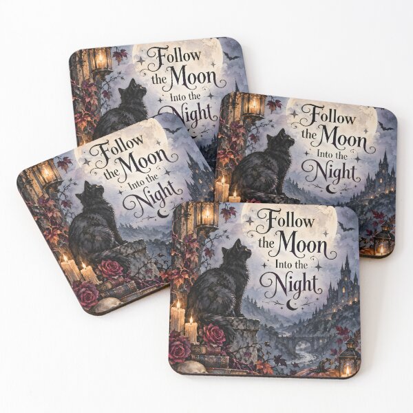 Item preview, Follow the Moon Into the Night – Gothic Black Cat Halloween designed and sold by blankTeeShirt.