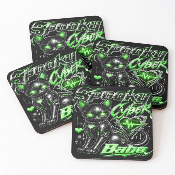 Item preview, Spooky Cyber Babe Y2K Neon Green Cat designed and sold by BriSher.