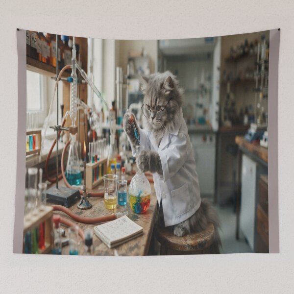 Item preview, Cute Fluffy Cat Scientist in Chemistry Lab Digital Art designed and sold by AfresStudio.
