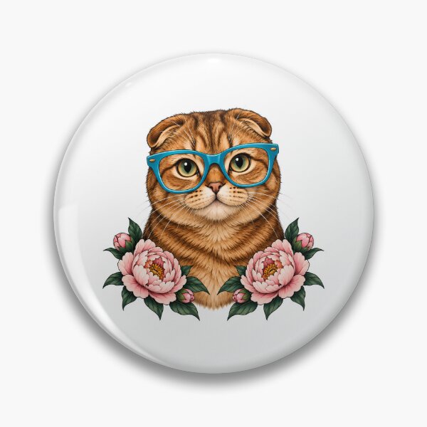 Item preview, Scottish Fold Ginger Cat with Turquoise Glasses  designed and sold by Old's Cool Cat Studio.