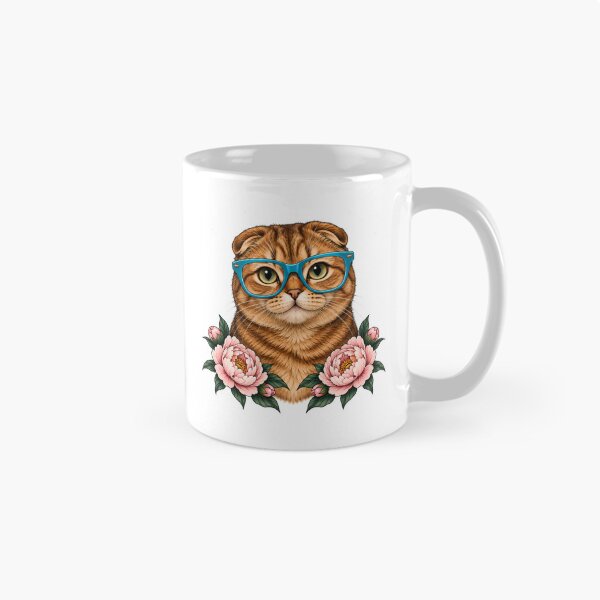 Item preview, Scottish Fold Ginger Cat with Turquoise Glasses  designed and sold by Old's Cool Cat Studio.