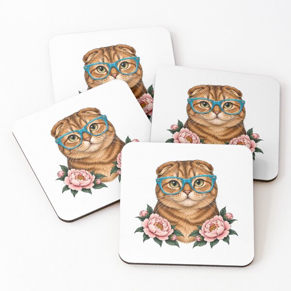 Item preview, Scottish Fold Ginger Cat with Turquoise Glasses  designed and sold by Old's Cool Cat Studio.