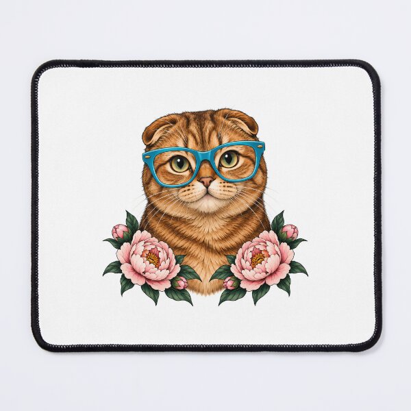 Item preview, Scottish Fold Ginger Cat with Turquoise Glasses designed and sold by Old's Cool Cat Studio.