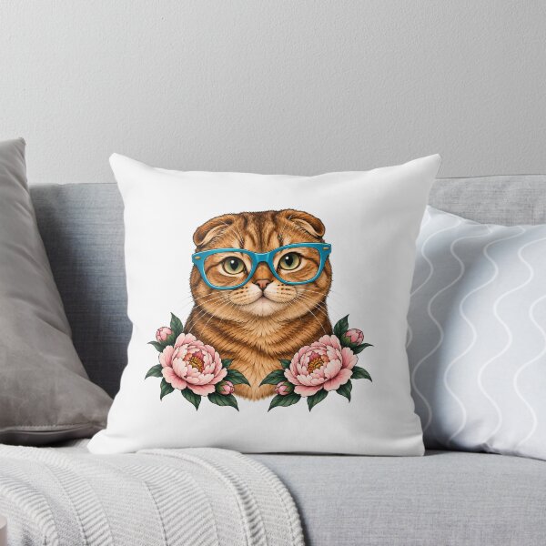 Item preview, Scottish Fold Ginger Cat with Turquoise Glasses  designed and sold by Old's Cool Cat Studio.