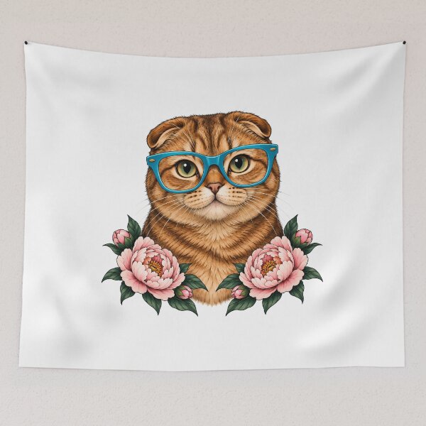 Item preview, Scottish Fold Ginger Cat with Turquoise Glasses  designed and sold by Old's Cool Cat Studio.