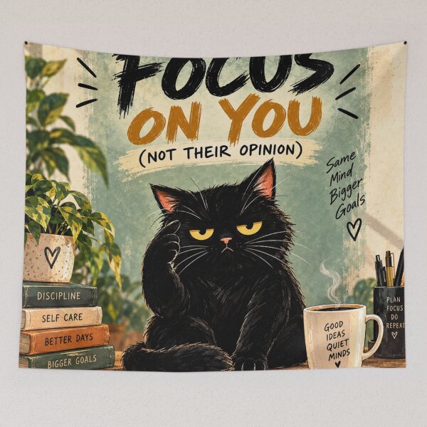 Item preview, Focus on You Not Their Opinion Black Cat Motivational Quote designed and sold by AbstractAuraArt.