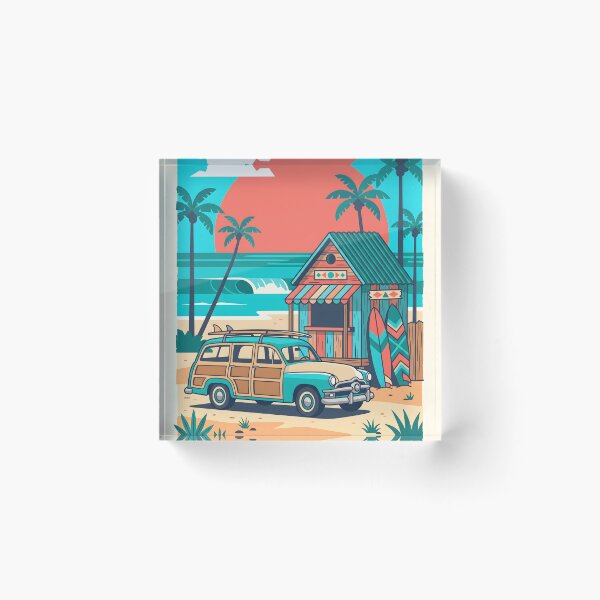 Artikelvorschau, Vintage-Wohnwagen mit Surfbrettern – Retro-Strandhütte & Surf-Roadtrip-Design entworfen und verkauft von Sea Gem.