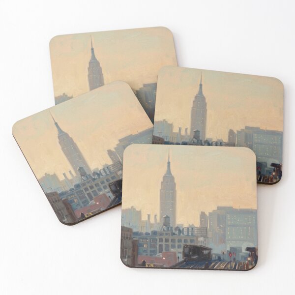 Item preview, Empire State Twilight Express - Retro NYC Subway Elevated Tracks Impressionist Oil Painting designed and sold by CleverCulture.