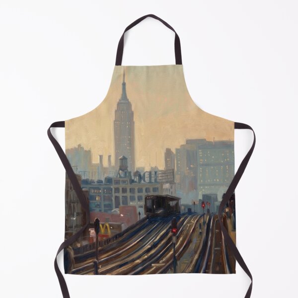 Item preview, Empire State Twilight Express - Retro NYC Subway Elevated Tracks Impressionist Oil Painting designed and sold by CleverCulture.