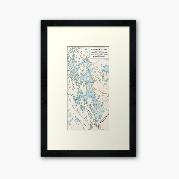 Vintage Muskoka Lakes Map Framed Art Print