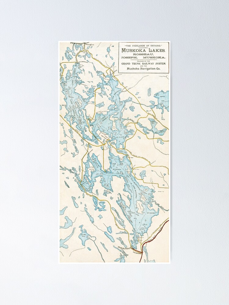 Alternate view of Vintage Muskoka Lakes Map Poster
