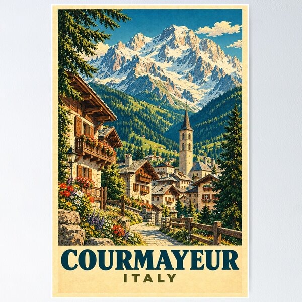Item preview,  Courmayeur Italy Vintage Alpine Travel Poster designed and sold by Dream City Prints.