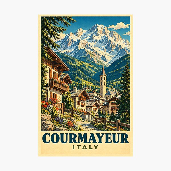 Item preview,  Courmayeur Italy Vintage Alpine Travel Poster designed and sold by Dream City Prints.