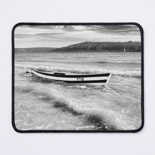 Item preview, Black and White Wooden Fishing Boat in Rolling Ocean Waves designed and sold by Faith Based Decor & Art &Gifts.