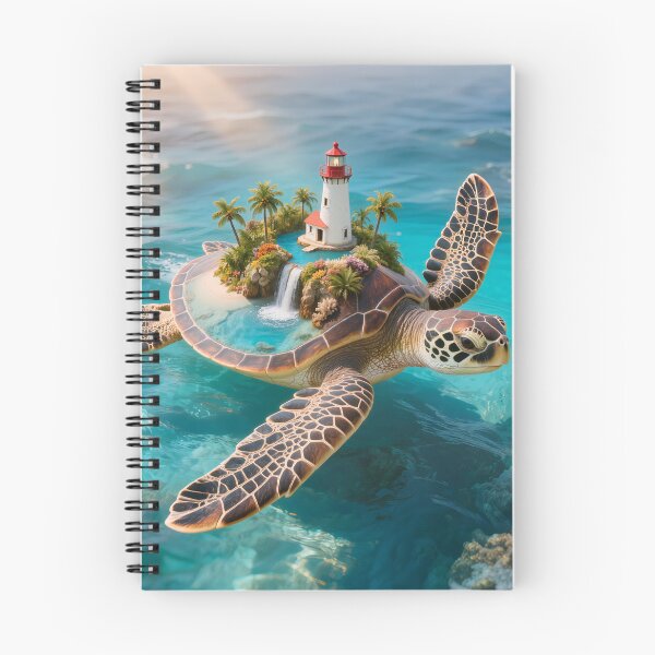 Item preview, Floating Paradise - Sea Turtle Carrying Fantasy Lighthouse Island designed and sold by OksArtStudio.