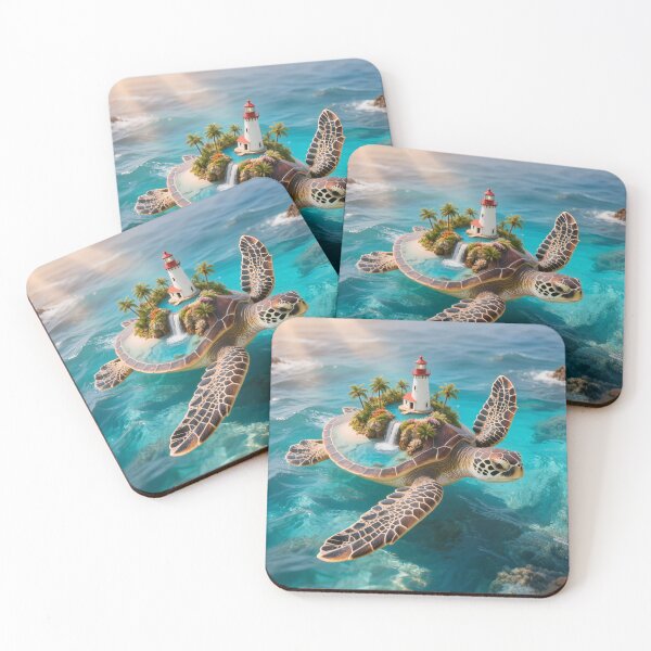 Item preview, Floating Paradise - Sea Turtle Carrying Fantasy Lighthouse Island designed and sold by OksArtStudio.
