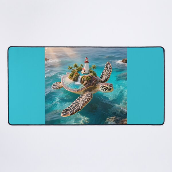 Item preview, Floating Paradise - Sea Turtle Carrying Fantasy Lighthouse Island designed and sold by OksArtStudio.