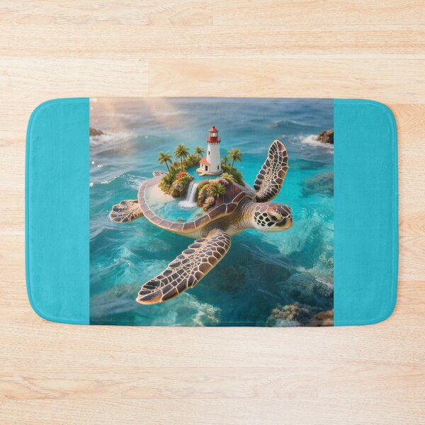 Item preview, Floating Paradise - Sea Turtle Carrying Fantasy Lighthouse Island designed and sold by OksArtStudio.