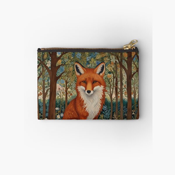 Item preview, Retro red fox sitting among the greenery floral garden forest designed and sold by hollycooper.