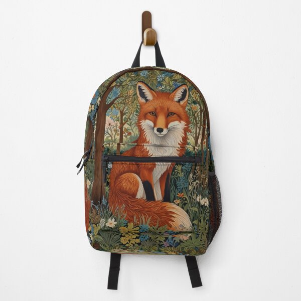 Item preview, Retro red fox sitting among the greenery floral garden forest designed and sold by hollycooper.